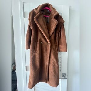 Pretty Little Thing Teddy Bear Coar Women's Brown Double-Breasted